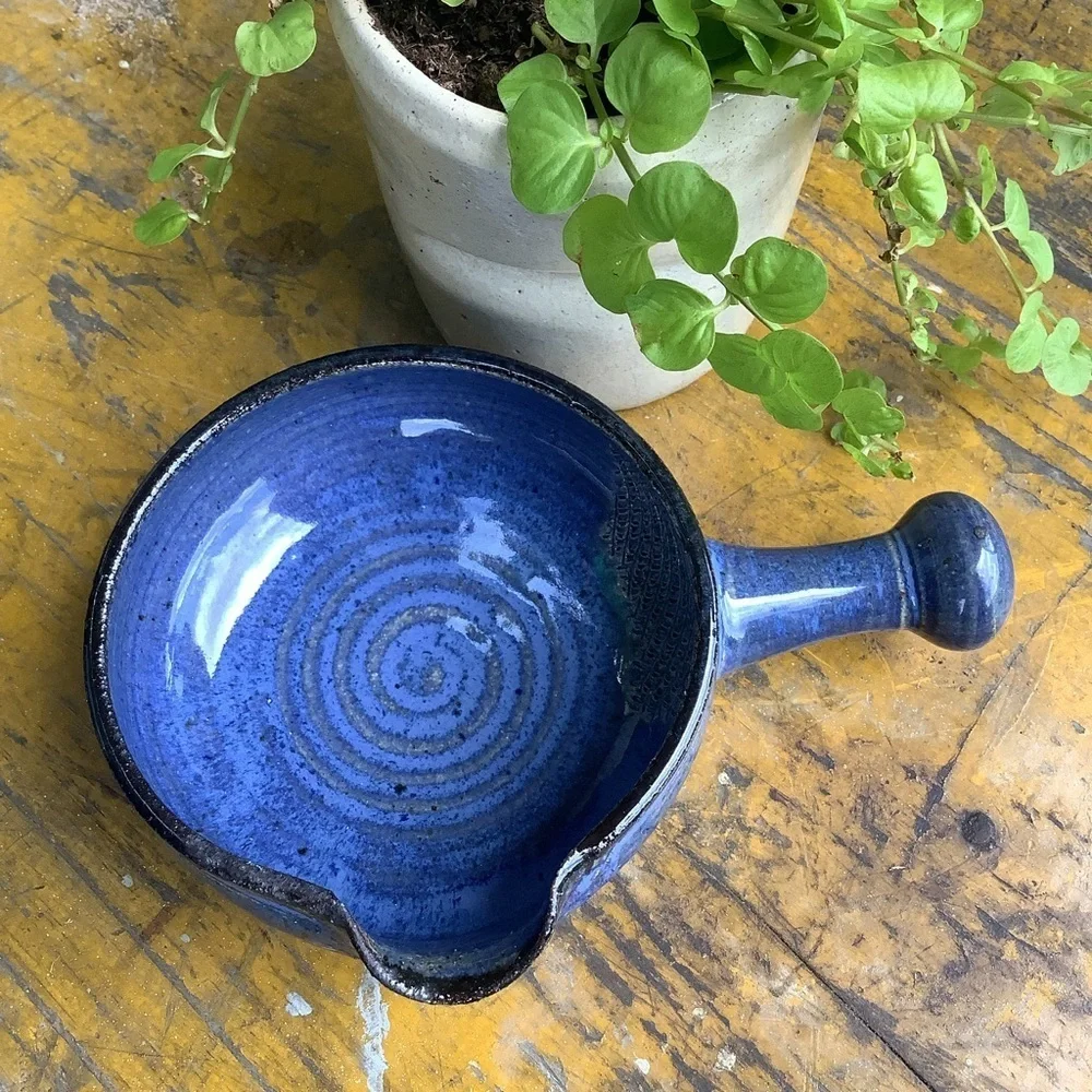 Handcrafted Signed Pottery Blue Lemon Zester